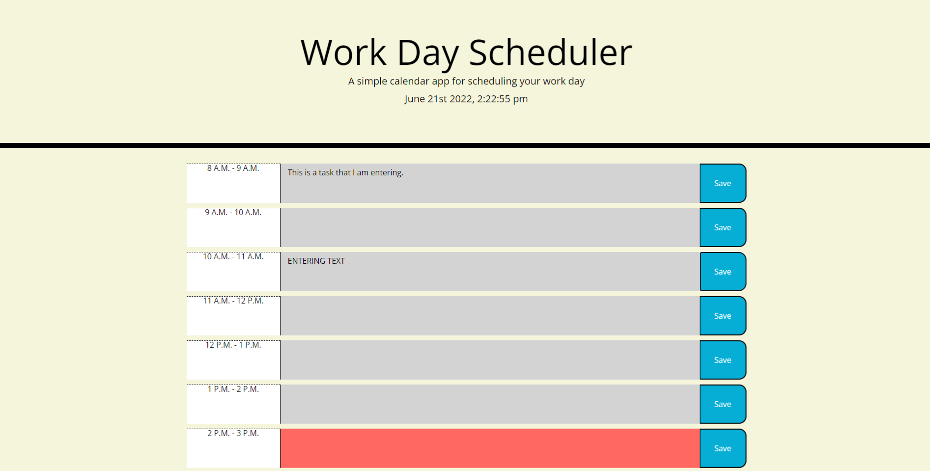 Work schedule website screenshot